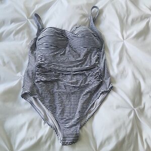 Elegant Black and White Striped One Piece Swimsuit